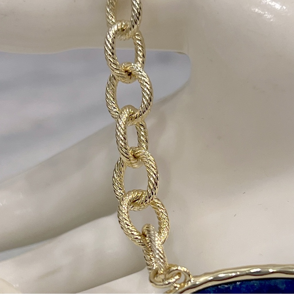 Lapis Lazuli Oval Pendant Fancy Chain Necklace - Picture 9 of 12